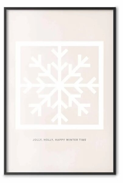 Poster: Happy time - fiocco di neve e auguri di Natale in bianco