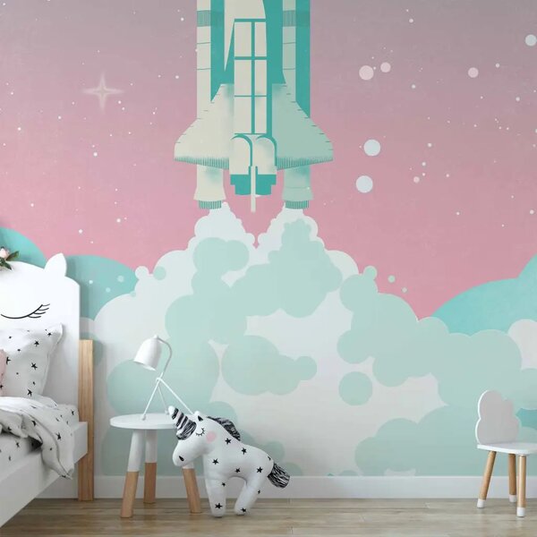 Carta da parati moderna Sogno di un bambino - razzo che si libra nello spazio