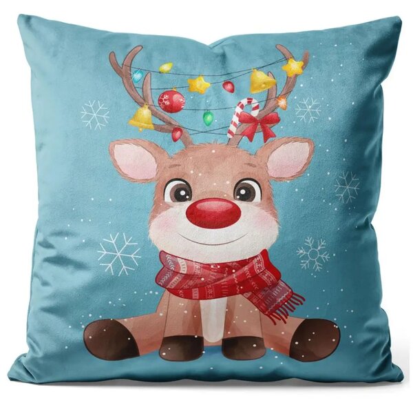 Cuscino in velluto Christmas joys of the little reindeer - animal in red scarf