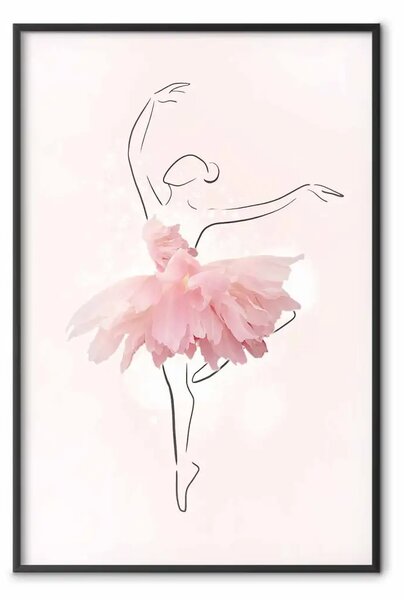 Poster: Ballerina - lineart con vestito di petali di fiori rosa