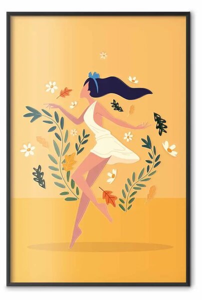 Poster: Danza tra i fiori - donna in vestito bianco su sfondo di margherite