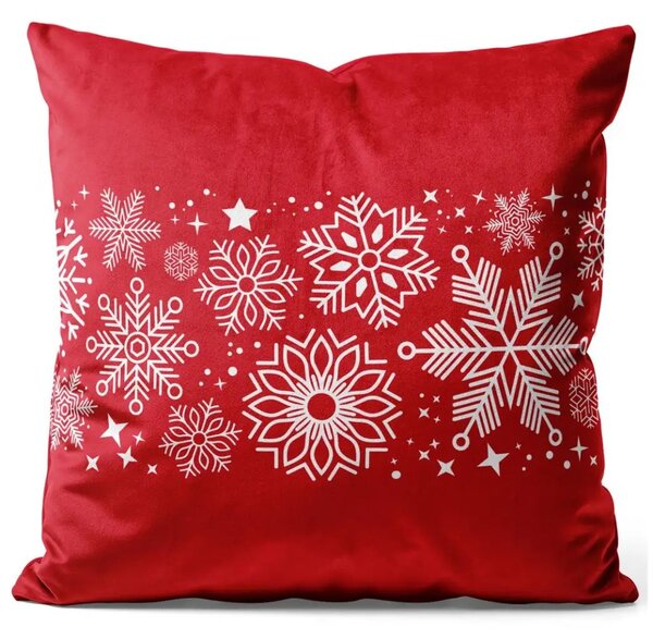 Cuscino in velluto Floral stars - white motifs depicted on a red background velour