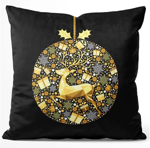 Cuscino in velluto Bauble with reindeer - animal, Christmas stars and presents on a black background