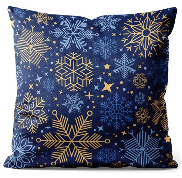 Cuscino in velluto Eleganza invernale - stelle blu e oro, ramoscelli e fiori