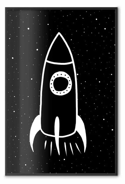 Poster: Razzo in corsa - nave spaziale bianca su sfondo stellato