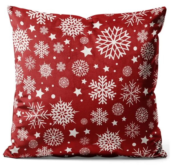 Cuscino in velluto Stars and snowflakes - white motifs depicted on a red background