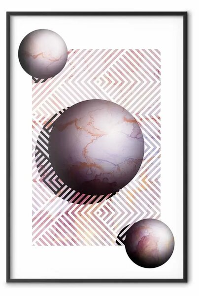Poster: Pianeti marmorei - linee e sfere geometriche su sfondo bianco