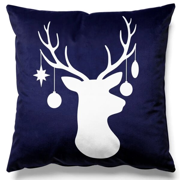 Cuscino in velluto Christmas reindeer - white animal head with baubles on antlers