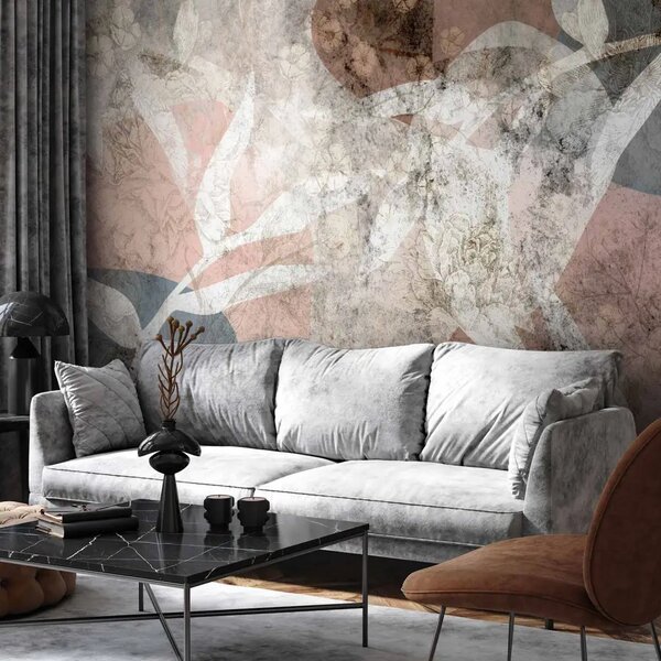 Carta da parati moderna Composizione floreale - piante e forme come decorazione murale