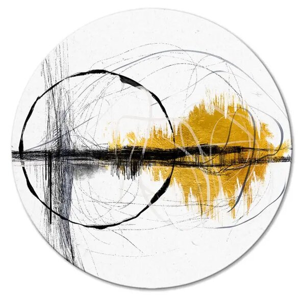 Quadro rotondo Est dorato - astrazione artistica con una linea irregolare