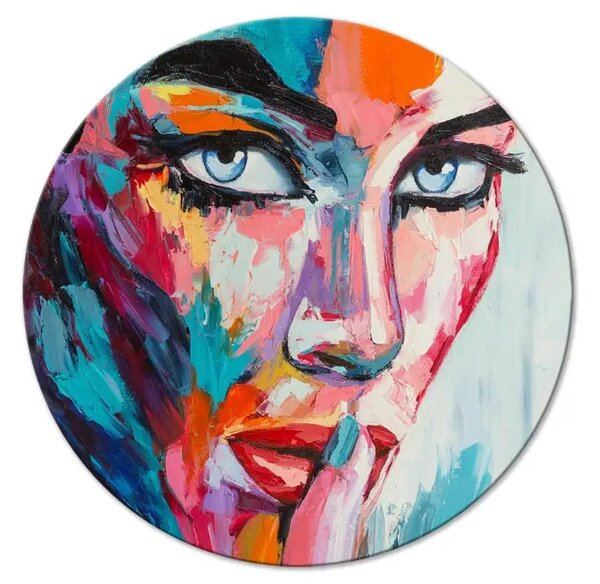 Quadro rotondo Volto colorato - ritratto di donna dipinto in modo espressivo