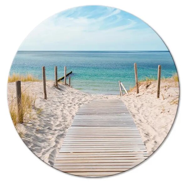 Quadro rotondo Ingresso della spiaggia - foto di mare e passerella in legno