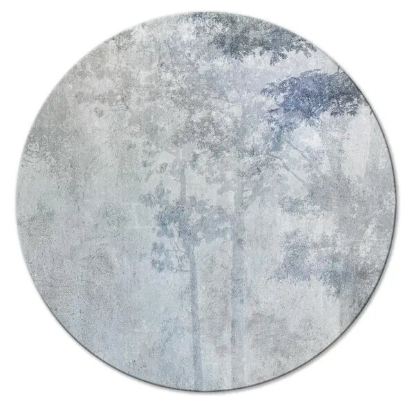 Quadro rotondo Un boschetto grigio-blu - profilo di foresta in nebbia