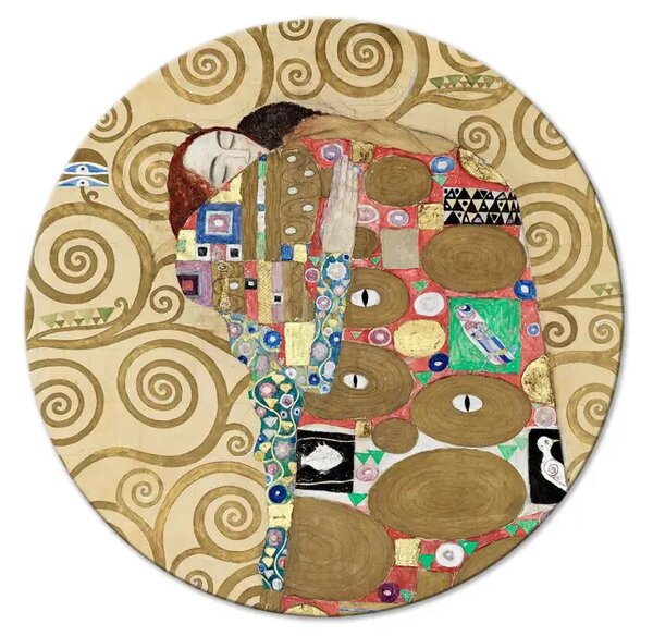 Quadro rotondo L'appagamento di Gustav Klimt - ritratto astratto di coppia