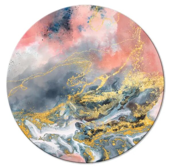 Quadro rotondo Espressione pastello - striature dorate su bolle rosa e blu