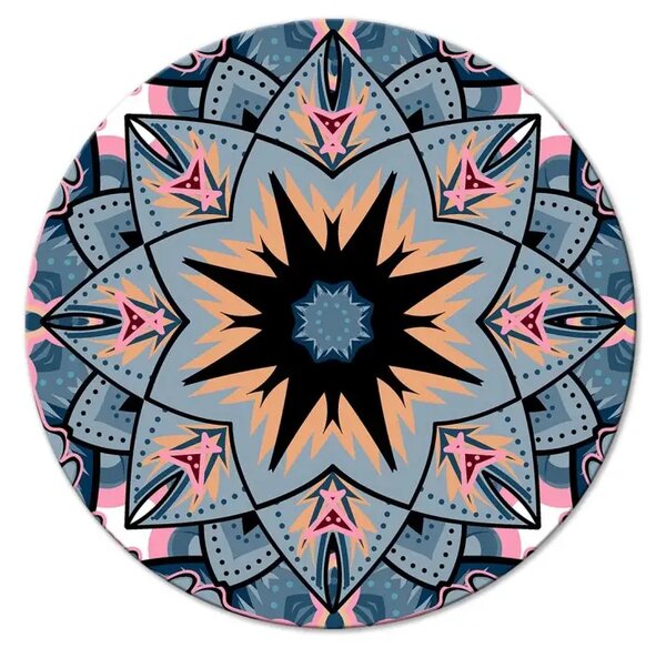 Quadro rotondo Mandala traforato - stella nera orientale su sfondo blu e rosa