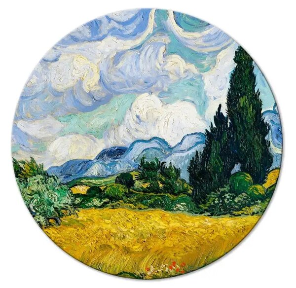 Quadro rotondo Vincent Van Gogh - paesaggio con campo giallo di salvia e cipressi