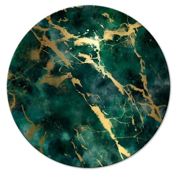 Quadro rotondo Marmo di malachite - crepe dorate su una pietra verde
