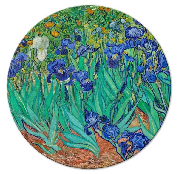 Quadro rotondo Iris di Vincent van Gogh - fiori blu in un prato