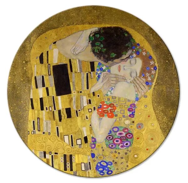 Quadro rotondo Bacio - Gustav Klimt - coppia di innamorati in abbraccio