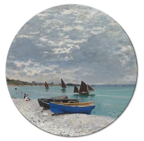 Quadro rotondo Spiaggia di Sainte-Adresse, Claude Monet - barche in riva al mare