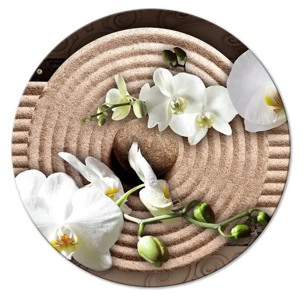Quadro rotondo In un giardino zen - composizione giapponese con orchidee