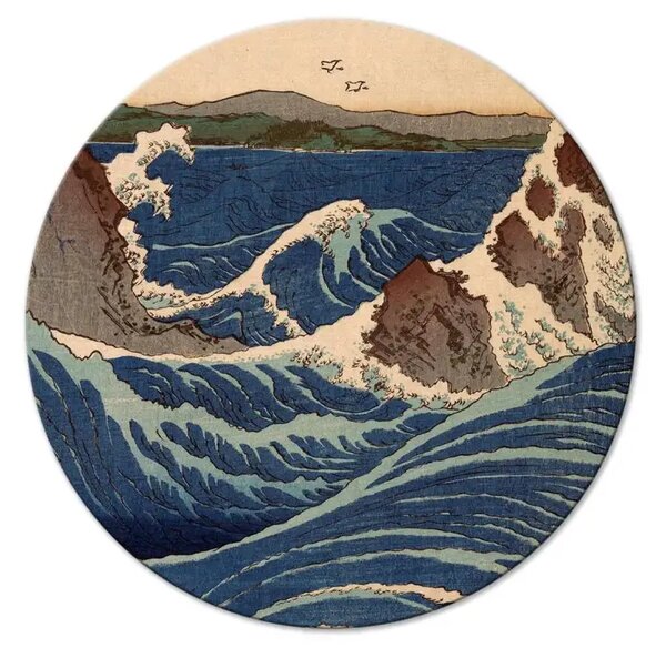 Quadro rotondo Xilografia giapponese di Utagawa Hiroshige - grande onda blu