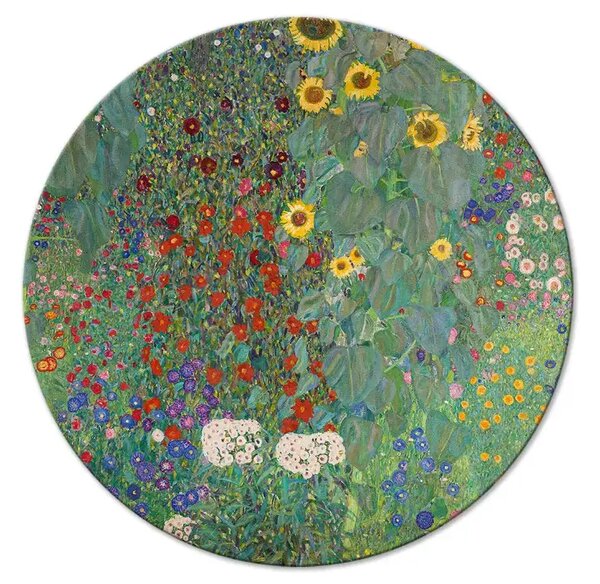 Quadro rotondo Giardino di campagna con girasoli, Gustav Klimt - fiori multicolori