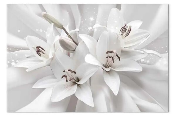 Quadro contemporaneo Lilie - fiori bianchi su sfondo chiaro decorativo