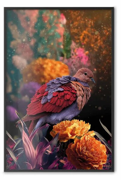 Poster: Vegetazione magica - un giardino incantato con un uccello maestoso