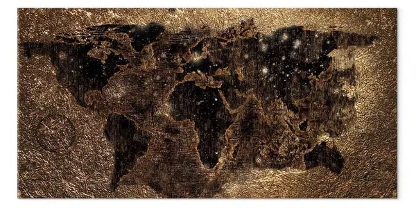 Quadro su tela Mappa esclusiva del mondo - continenti su sfondo dorato