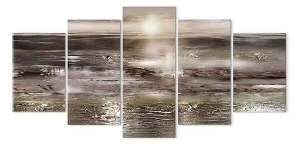 Quadro contemporaneo Paesaggio in seppia (5-parte) vasto - astrazione al tramonto