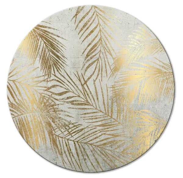 Quadro rotondo Palma d'oro - foglie di palma su sfondo beige variante 2