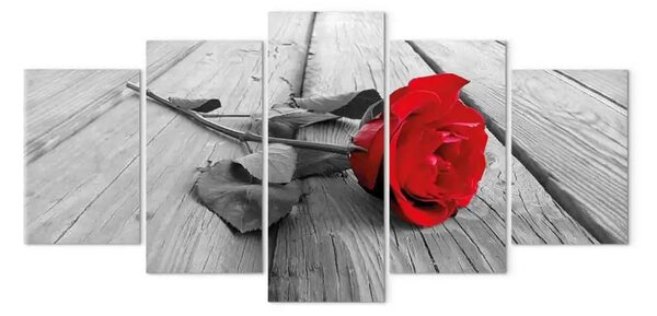Quadro moderno Rosa su legno (5 pezzi) rosso largo
