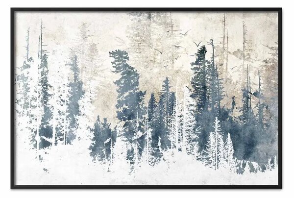 Poster: Boschetto astratto - paesaggio forestale invernale con alberi blu