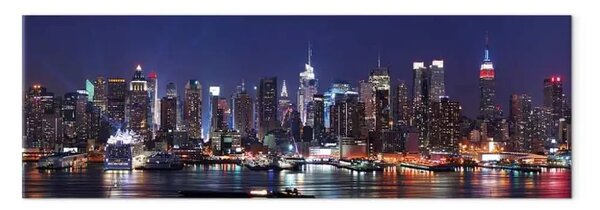 Quadro moderno Vita notturna - New York e grattacieli sull'acqua quieta