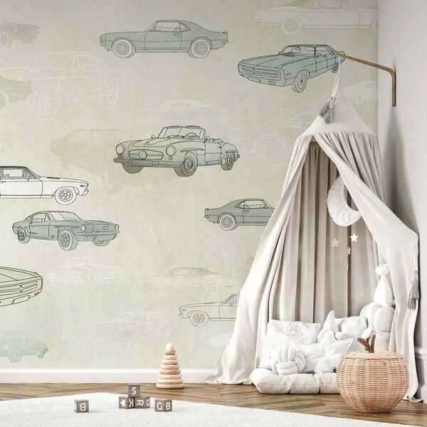 Carta da parati Automobili - schizzi e disegni di automobili in colori tenui