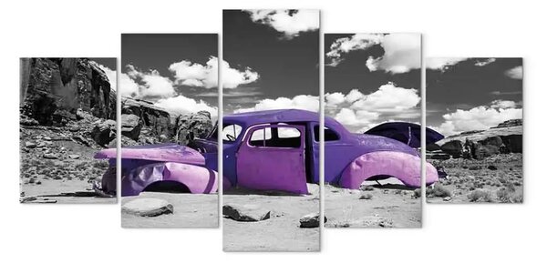 Quadro moderno Eremita Ametista (5-parte) - auto d'epoca nel deserto grigio