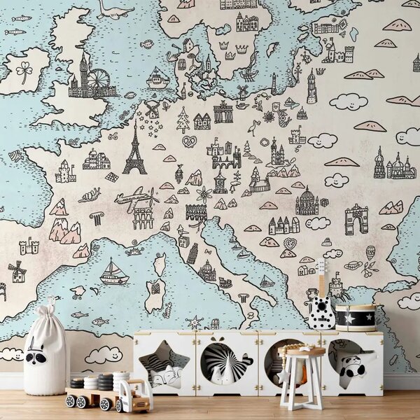 Carta da parati Mappa dell'Europa per bambini - luoghi interessanti e attrazioni