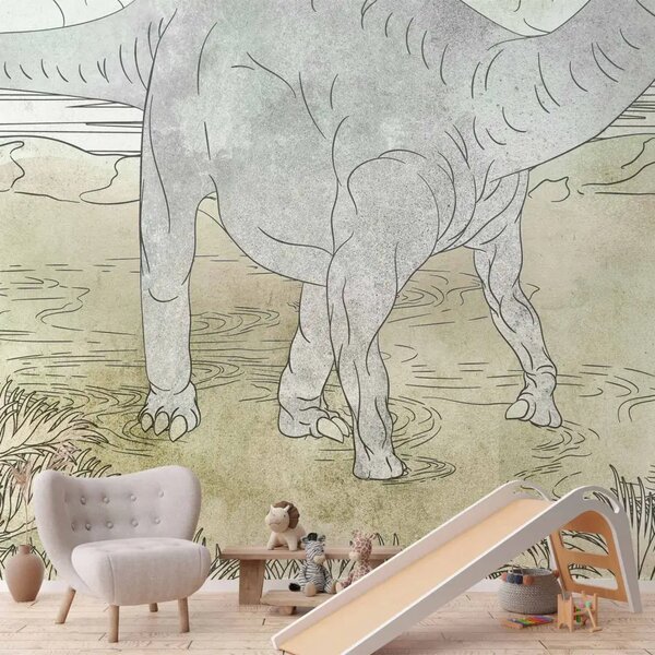 Carta da parati moderna Jurassic world - dinosauro disegnato a mano con colori pastello