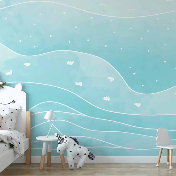 Carta da parati Mare - sfondo per bambini con onde nei toni del blu pastello