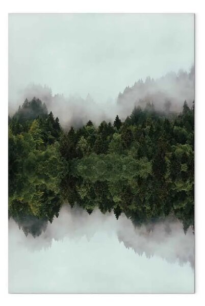 Quadro contemporaneo Paesaggio acquatico - nebbia, alberi, bosco