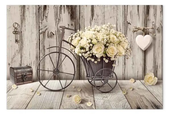 Quadro contemporaneo Bouquet segreto largo - bicicletta e fiori in stile vintage