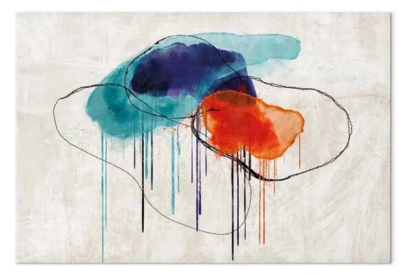 Quadro su tela Nuvole colorate - Astrazione arancione e blu su uno sfondo beige