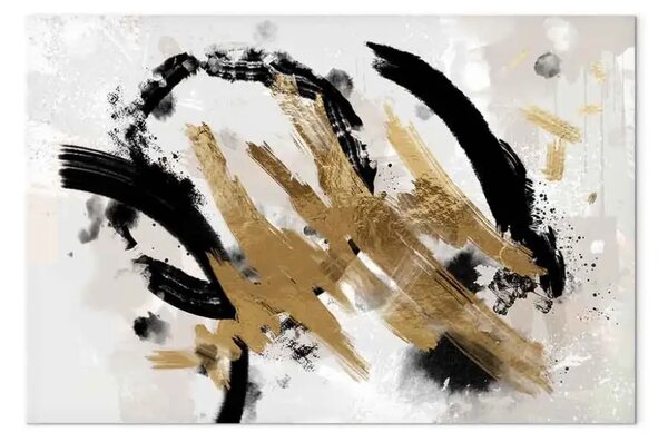 Quadro contemporaneo Striature d'oro - Astrazione con macchie in nero, oro, grigio e bianco