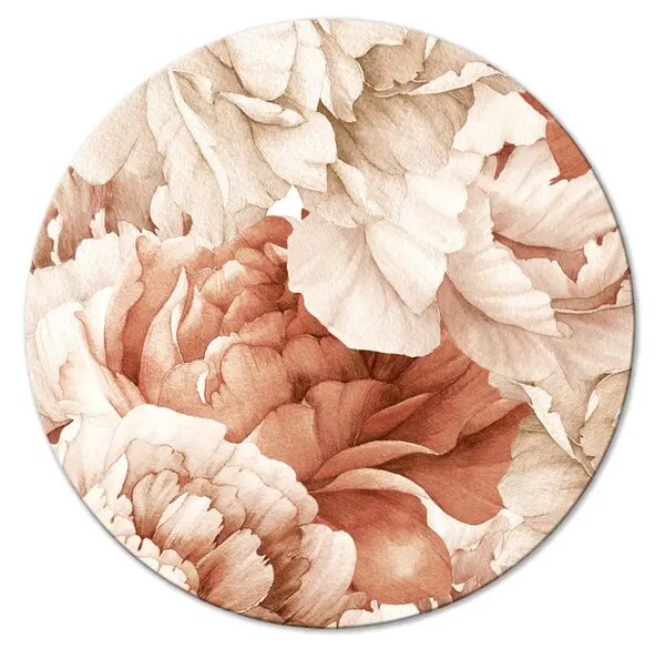 Quadro rotondo Peonie - fiori decorativi dipinti con colori vivaci