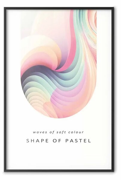 Poster: Astrazione - onda di strisce pastello con descrizione su sfondo bianco