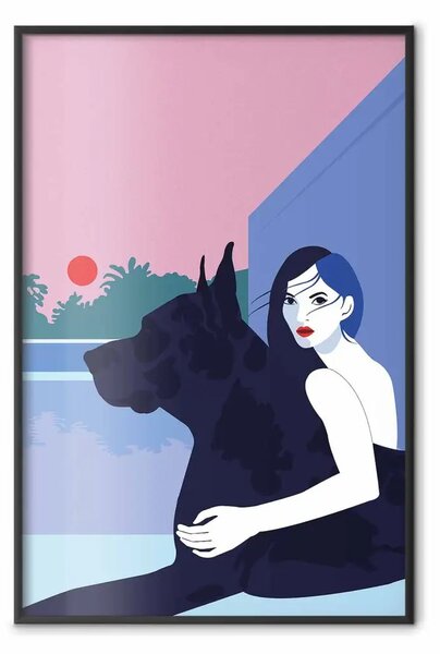 Poster: Donna e cane - illustrazione vettoriale minimalista
