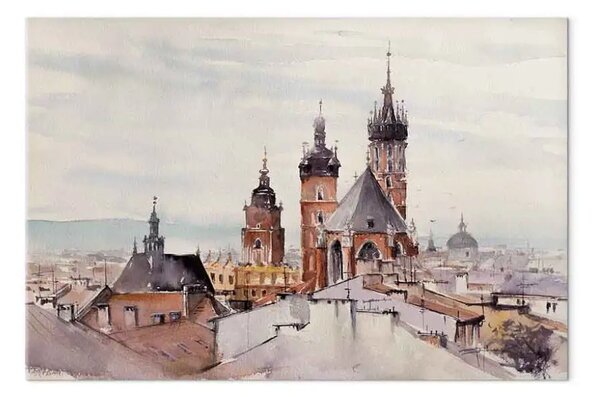 Quadro su tela Architettura di Cracovia - paesaggio urbano dipinto ad acquerello