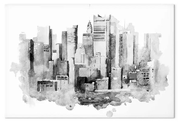 Quadro su tela Architettura monocromatica - paesaggio urbano dipinto ad acquerello